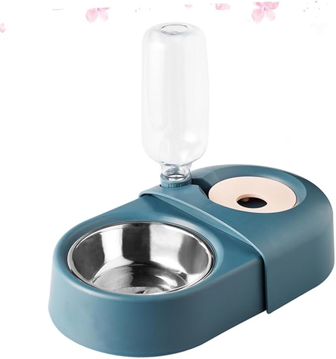 Automatic Dog Feeder and Water Bowl Blue, Anti-Spill Pet Feeding Basin with Built-in Drinking System for Cats and Dogs, Suitable for Home and Travel Use