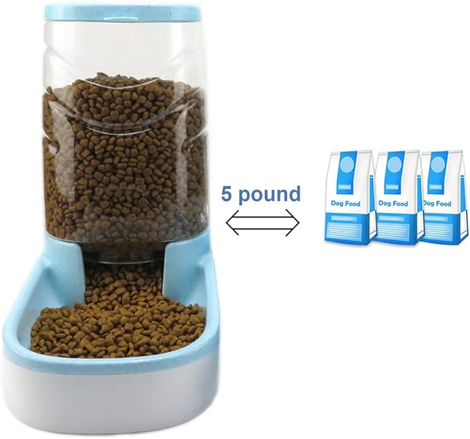 Automatic Cat Feeder Gravity Dog Feeder 1 Gallon Pet Feeder, Self-Dispensing Pet Feeder Bowl for Small and Medium Sized Pets Large Capacity (Blue)