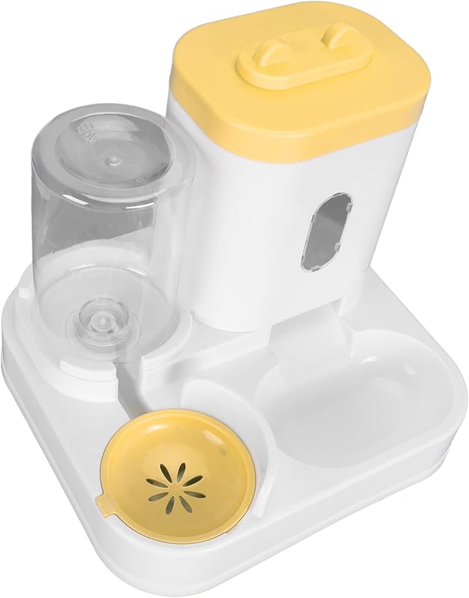 Automatic Pet Food Water Dispenser Large Capacity 2 in 1 Cat Feeder Waterer for Dogs and Puppies (Yellow)