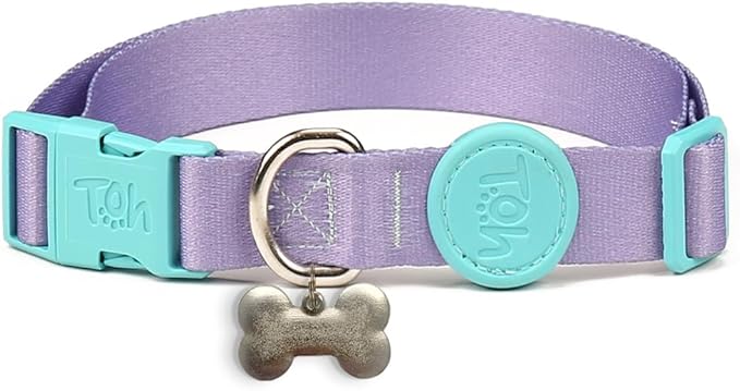 Adjustable Dog Collar with ID Tag – Soft Polyester, Quick Release Buckle – Durable, Waterproof, Cute Dog Collar – Puppy Collar, Stylish Pet Accessories (Lilac, Medium)