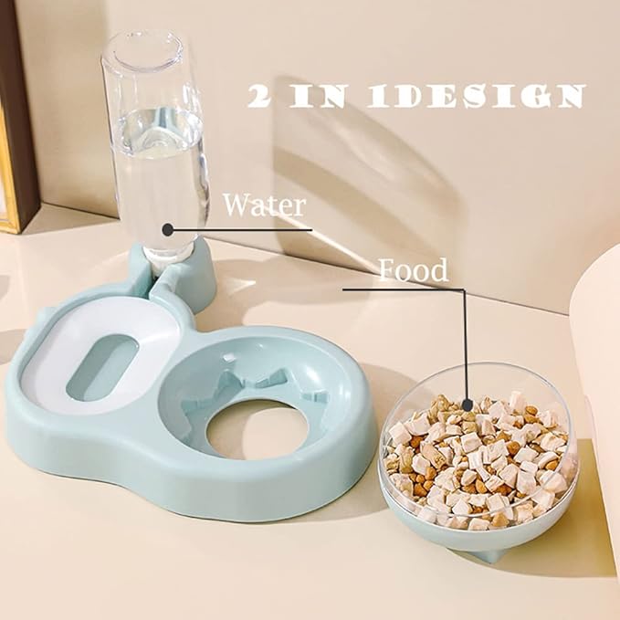Raised Cat Bowls, 15 Tilted Puppy & Cat Food & Water Bowl Set with Automatic Water Dispenser Bottle - Pink