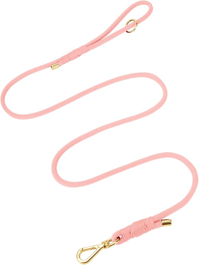Durable Handwoven Dog Leash for Small & Medium Dogs, 5/16 inch Rope Lead with Anti-Tangle Swivel Clip, Soft & Lightweight, 5FT Long – Ideal for Daily Walking & Training (Light Pink)