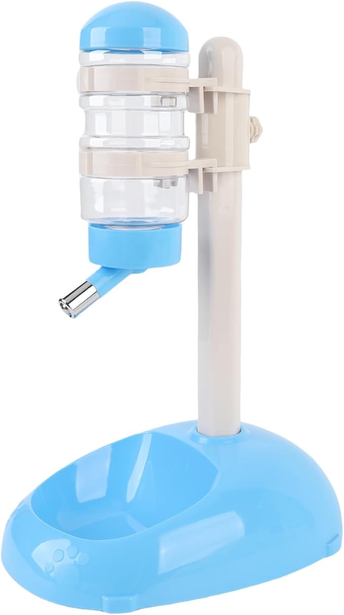 Tnfeeon Adjustable Height Pet Standing Water Dispenser Feeder, 17oz Capacity Automatic Water Bowl with Detachable Bottle for Puppies and Small Dogs, Plastic Base 9.8x7.1 Inches (Blue)