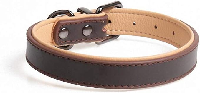 Dog Collar Necklace Leather Durable Collar Double Layer Double Color Puppy Pet Cat Collars Dark Brown L