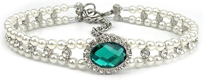 Pet Double Row Pearl Rhinestone Collar Cat Dog Necklace Adjustable Cute Gem Vintage Accessories