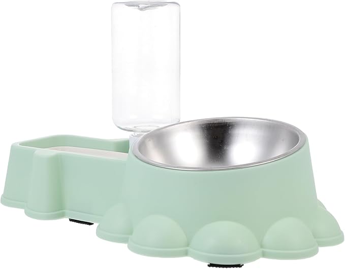 Automatic Stainless Steel Dog Food and Water Bowl 2-in-1 Pet Feeder with Wear-Resistant Green Food Container for Puppies and Dogs