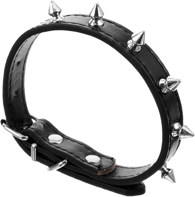 Rivet Dog Collar Adjustable Leather Studded Collar 2.0cm Wide Sturdy Black Medium Size for Small Dogs and Cats Training and Walking