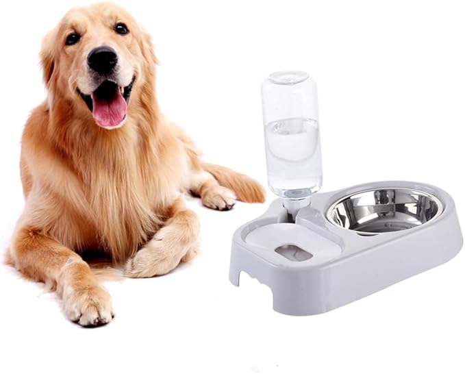 HANABASS Pet Double Bowl Automatic Water Feeder for Dogs and Cats Grey Smooth Non-Skid Base Convenient Food and Water Dispenser for Home Decor