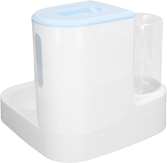 Pet Water Dispenser Food Feeder, Pets Automatic Feeder Waterer Set Detachable 2 in 1 Safe One Piece Design for Indoor (Blue)