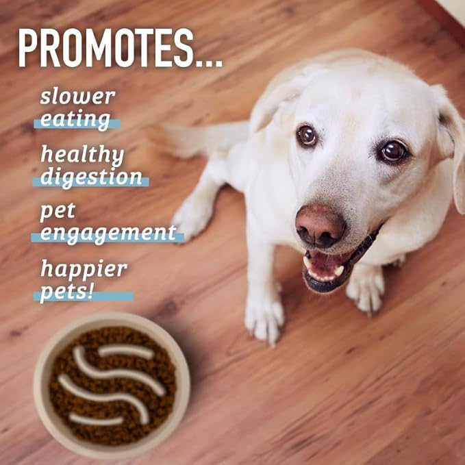Leash Boss Slow Feeder Dog Bowls - 4 Cup, Puzzle Dog Food Bowl with Feeder Holes, Fits into Elevated Pet Feeders, Slow Eating for Large, Medium & Small Sized Breeds, Blue