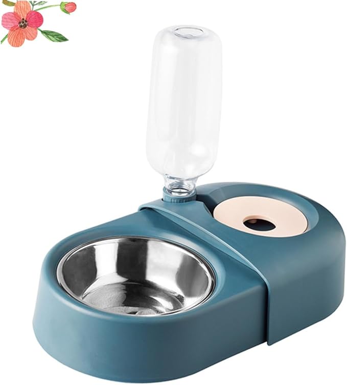 HEMOTON Automatic Dog and Cat Water and Food Bowl, Anti-Spill Pet Feeder with Gravity Water Dispenser, Blue Sturdy Plastic, Suitable for Dogs and Cats at Home