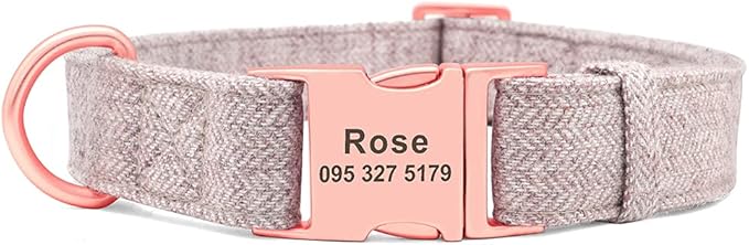 Personalized Dog Collar Custom Nylon Dog Collar Engraved Name ID Adjustable for Small Medium Large Dog Chihuahua Pitbull Brown Collar M
