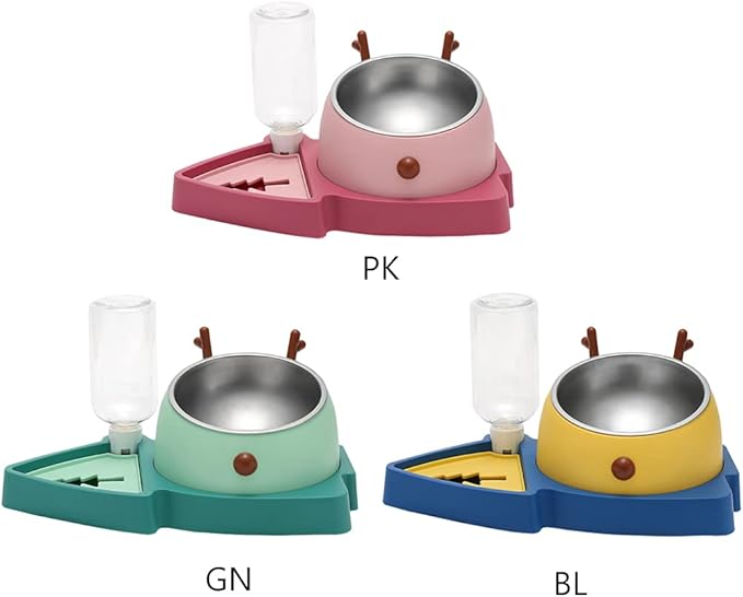 3 in 1 Pet Tableware Dog Food Bowl Automatic Waterer Tilted Elevated Stainless Steel Bowl with Slow Feeder 3 Colors Pet Automatic Feeder and Waterer