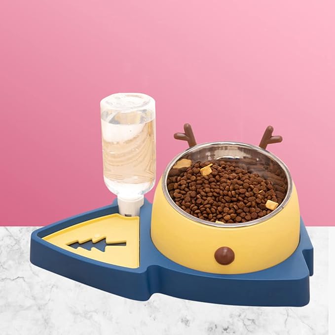 3 in 1 Pet Tableware Dog Food Bowl Automatic Waterer Tilted Elevated Stainless Steel Bowl with Slow Feeder 3 Colors Pet Automatic Feeder and Waterer