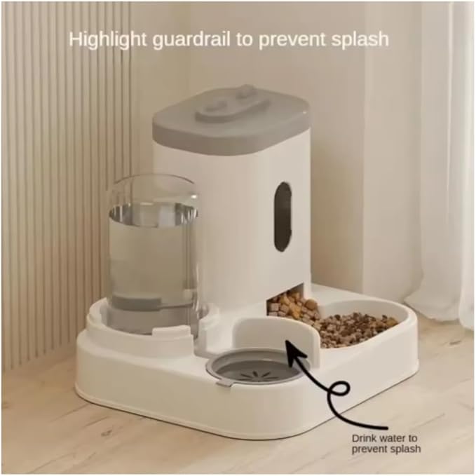 Automatic Feeder Dog Cat Food Bowl with Water Fountain Large Capacity Pet Food Storage Dispenser Container Puppy Pet Accessories (Gray)