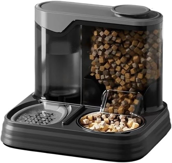 Automatic Pet Feeder and Water Dispenser Set Large Capacity Smart Food Dispensing Bowl for Dogs Cats Animals Indoor Use(Black)