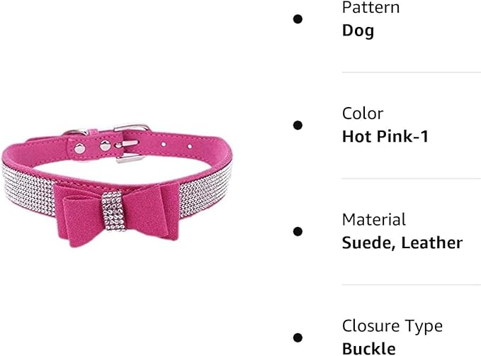 Rhinestone Dog Collar, Cute Dazzling Sparkling Soft Suede Leather Dog Cat Rhinestone Collar Crystal Diamond Pet Dog Puppy Collar (XS, Hot Pink-1)