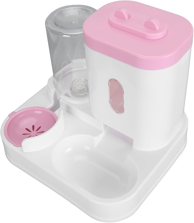 Automatic Pet Food Water Dispenser Large Capacity 2 in 1 Cat Feeder Waterer for Dogs and Puppies (Pink)