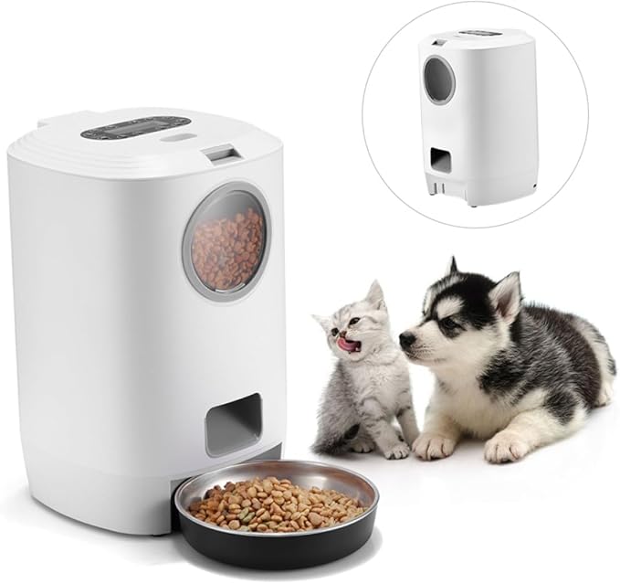 Automatic Pet Feeder for Cats Dogs Rabbits Smart Programmable Dry Food Dispenser with Voice Recording and Timed Feeding Detachable Easy-Install Pet Feeding Container