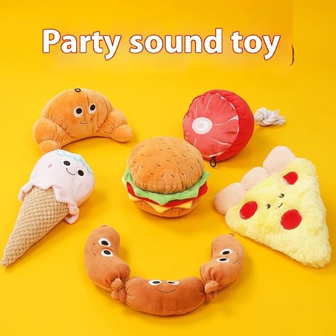 Plush Dog Chew Toy, Squeaky Crinkle Sound Food Shape Toys for Small Medium Dogs, Soft Bite-Resistant Puppy Teething Toy (Pizza)