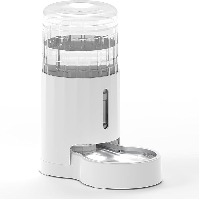 CZPET Automatic 4L/135Oz/1Gal Cat Water Dispenser with Stainless Steel Bowl, Gravity Waterer for Small Medium Dog Puppy Kitten (White)