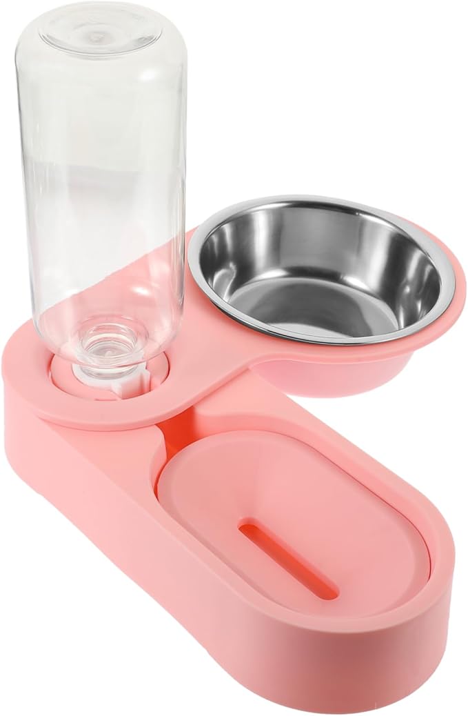 Pet Feeder with Bowls Rotating Stainless Steel Design for Cats and Dogs Clean Automatic Water Dispenser Space-Saving Pet Feeding Station Pink
