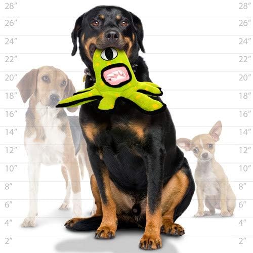 TUFFY - World's Tuffest Soft Dog Toy - Alien Green-Squeaker- Multiple Layers. Made Durable, Strong & Tough. Interactive Play (Tug, Toss & Fetch). Machine Washable & Floats