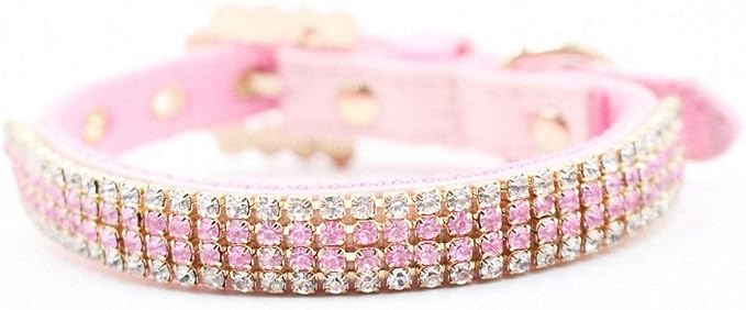 Pet Collar Hot Bling Rhinestone PU Leather Complex Nylon Crystal Diamond Studded Puppy Pet Dog Collar Size S M L Pink Supplies 2 Pink 1.2 x 27cm