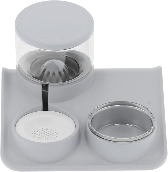 Pet Water Dispenser and Food Bowl Set, 1.8L Automatic Water Dispenser with Detachable Bowl, PPPET Material, Non Slip Base, Convenient for Cats and Small Dogs (Roof Drinking Fountain Gray)