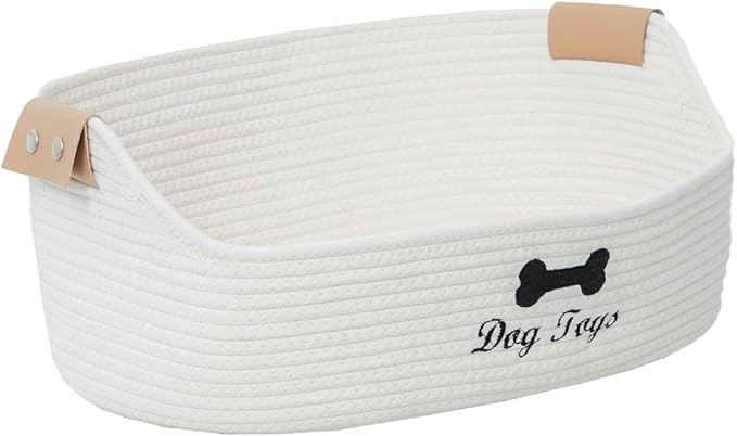 JJSQYLAN Large Dog Toy Basket, Cotton Rope Pet Toy Bin Organizer, Pet Toys Storage Accessory, Dog Basket for Toys