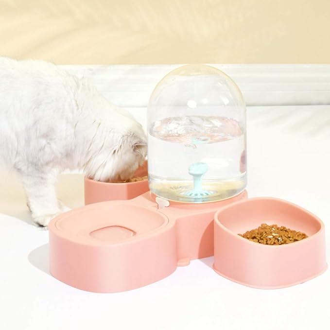 2 in 1 Pet Cats Waterer Feeder Dish Bowl Puppy Dogs Automatic Water Container