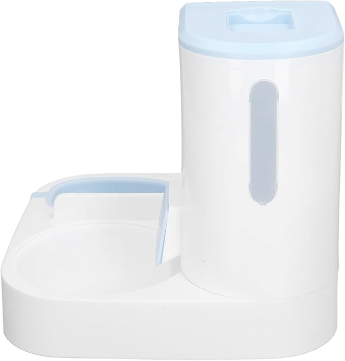 Pet Water Dispenser Food Feeder, Pets Automatic Feeder Waterer Set Detachable 2 in 1 Safe One Piece Design for Indoor (Blue)