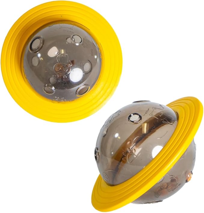 2-in-1 Pets Smart Portable Feeder & Toy, Interactive UFO-Shaped Kibble Dispenser, Indestructible Dog Toy Puzzle for Enrichment and Mental Stimulation Alternative to Slow Feeder (Yellow)