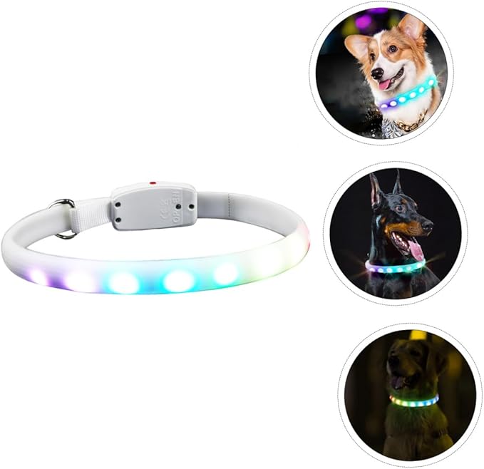 Veemoon LED Dog Collar USB Rechargeable Glowing Luminous Pet Collar White Night Safety for Dogs
