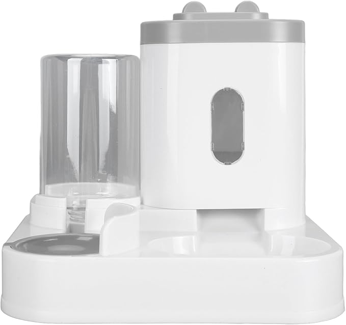 Pet Food Water Dispenser, 2 in 1 Large Capacity Detachable Automatic Cat Waterer Feeder, Gravity Cat Feeder and Water Dispenser Dog Feeder Waterer for Dog Puppy(Grey)