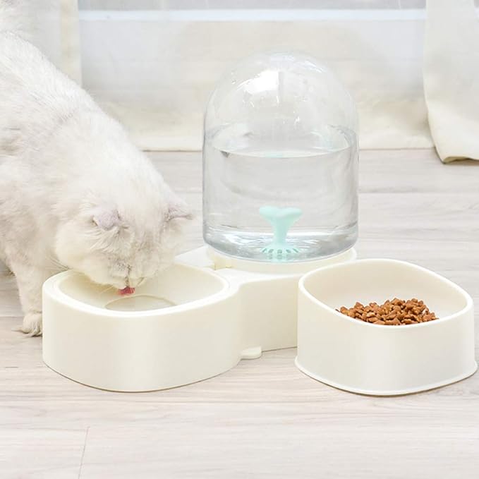 XISAOK 2 in 1 Pet Cats Waterer Feeder Dish Bowl Puppy Dogs Automatic Water Container