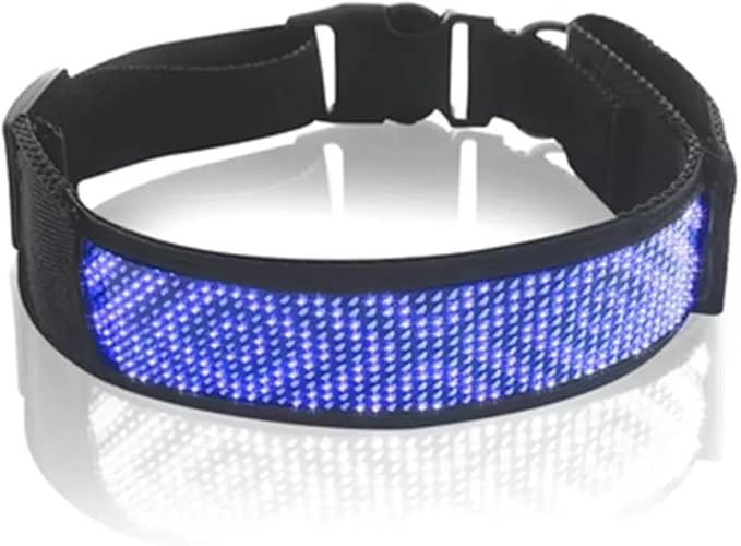 Led Dog Collar USB Rechargeable App Programmable Text Flashing Light Up Cosplay Accessories- Hand and Leg Rings Cat Digital Pet Collar Weatherproof Fits for Small Medium Dog (Blue LED)