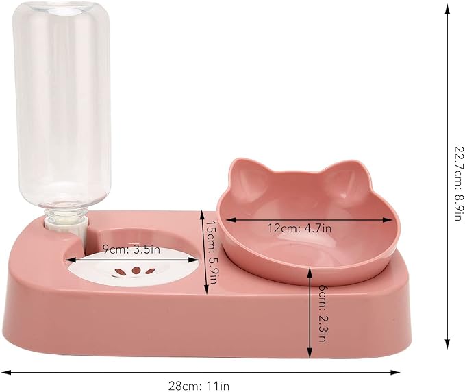 Pet Water Food Bowls - PP Raised Detachable Automatic Water Feeder - Pets Water and Food Bowl Set, Strainer Design, Protection from Dust for Small Medium Cat Dog (Pink)