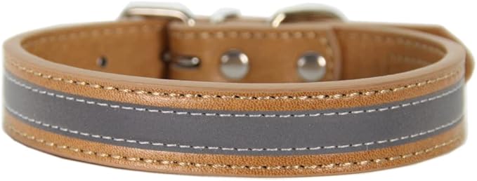 Anti lost Leather Luminous Collar Pet Collar Reflective Belt Pet Accessories 2pcs Khaki L 2.5cm*50cm Neck 35cm 45cm