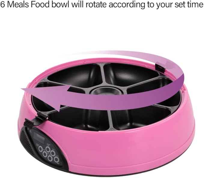 6 Meal Automatic Pet Feeder with Programmable Timer,Food Dispenser,Portion Control,with Voice Remind,LCD Smart Self Feeder for Cats Dogs and Rabbits,Yellow