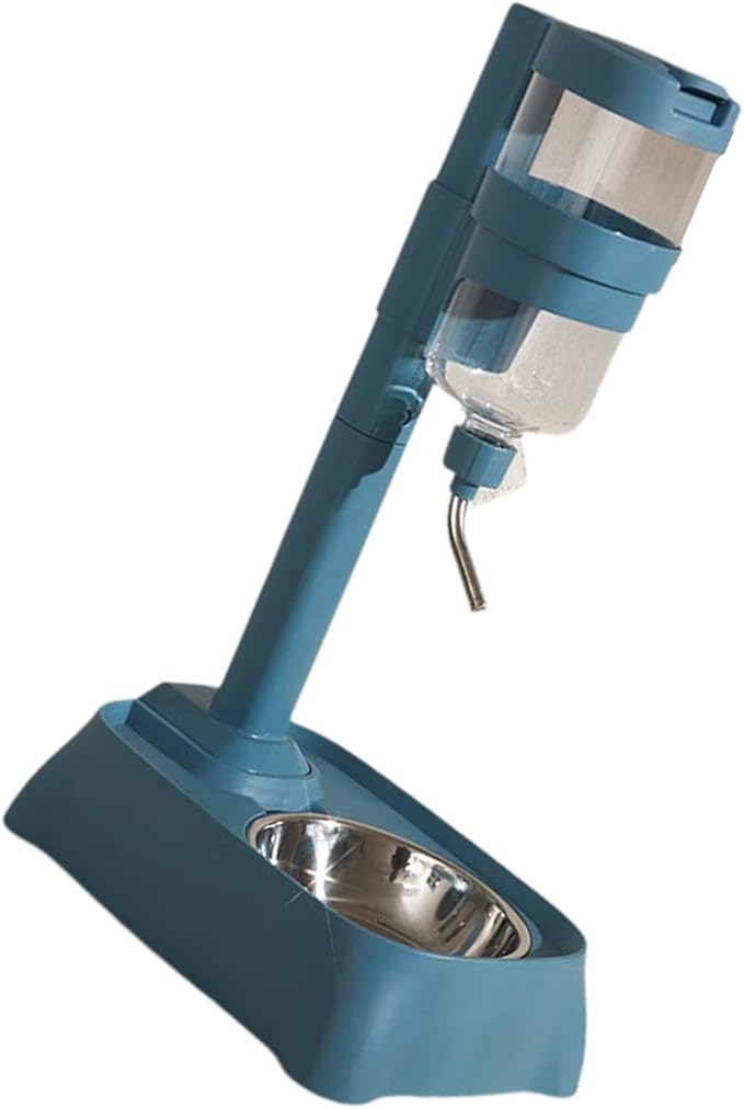 Pet Feeder Waterer Water Bottle Stand Adjustable Height 2 in 1 Food Container Automatic Food Feeder Dog Bowl for Rabbits Cat, Blue
