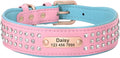 Personalized Crystal Leather Dog Collar Custom Rhinestone Dog Collars with Buckle Free Engraved ID Collar for Medium Large Dogs Pink M