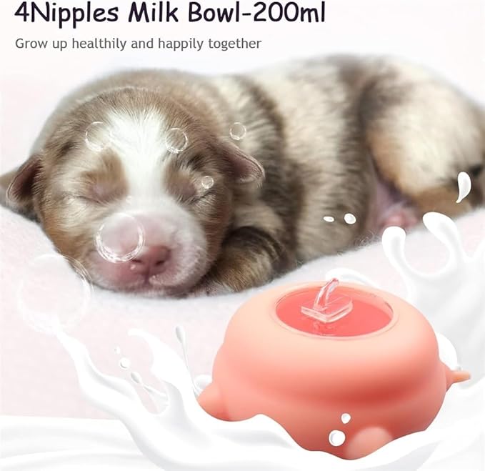 NANZU Silicone Puppy Pet Milk Feeder, Kitten Supplies, 4 Nipples Feeding Station for Puppies/Doggie/Cats/Dog Small Size Animals, 200ml