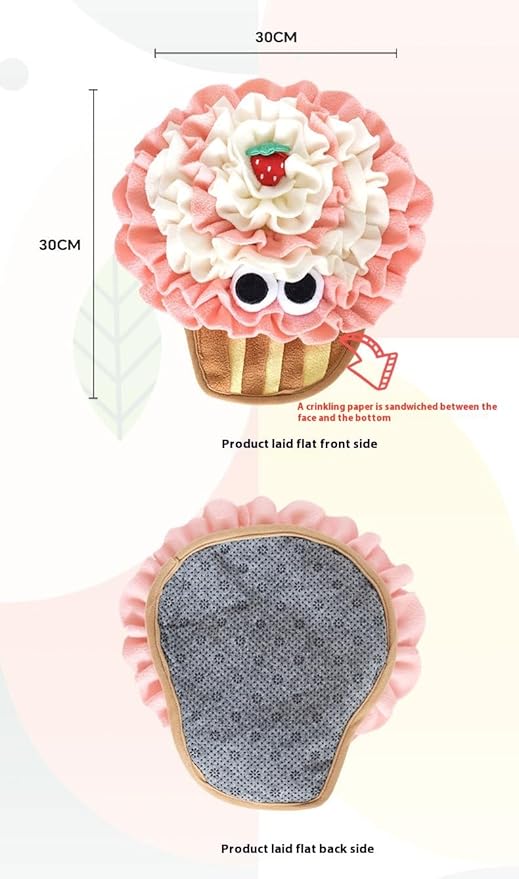 Interactive Pet Snuffle Mat with Crinkle Paper and BB Sound – Food-Shaped Nose Work Mat for Cats, Dogs, and Small Pets, Anti-Slip Base, Puzzle Feeding Toy (Strawberry Cake)