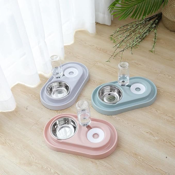 Automatic Pet Dog Cat Drink Water Dispenser Feeder Food Bowl Dish (Gray)