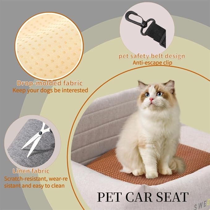 Pet Car Seat for Small and Medium,Booster Seat Sofa,Interior is Detachable for Cleaning,Portable Car Travel Carrier Bed Foldable,Storage Pockets, Safety Leash,Cushion Turned IOver In Autumn And Winter