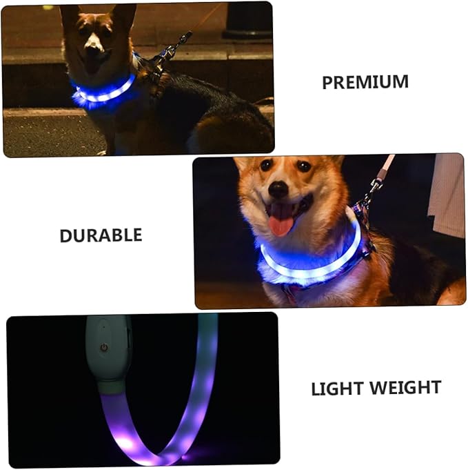 Garneck USB Charging LED Glowing Pet Collar Luminous Dog Collar with Flashing Light Cut to Fit Safety and Night Visibility for Walking and Outdoor Use