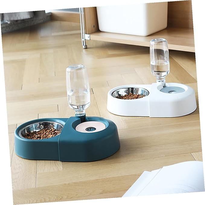 Kichvoe Automatic Dog and Cat Feeder with Water Bowl, Spill-Proof Pet Food and Drinking Bowl, Blue, Suitable for Indoor Use