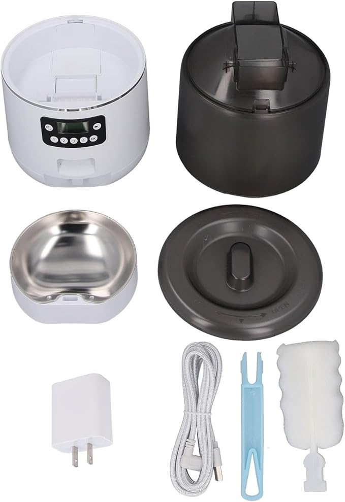 Automatic Pet Feeder, 4L Large Capacity Automatic Cat Feeder with Freshness Preservation Transparent Stainless Steel Smart Timed Cat Dry Food Dispenser for Cats Dogs (US Plug)