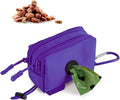 Dog Poop Bag Holder for Leashes, Purple Doggie Waste Bag Dispenser and Treat Holder, with Carabiner Hook and Poop Bag Clip, Used Waterproof Wear-Resistant Fabric and 2 Zippered Pouches for Walking